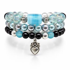 Elegant Beaded Bracelet Stack With Heart Charm